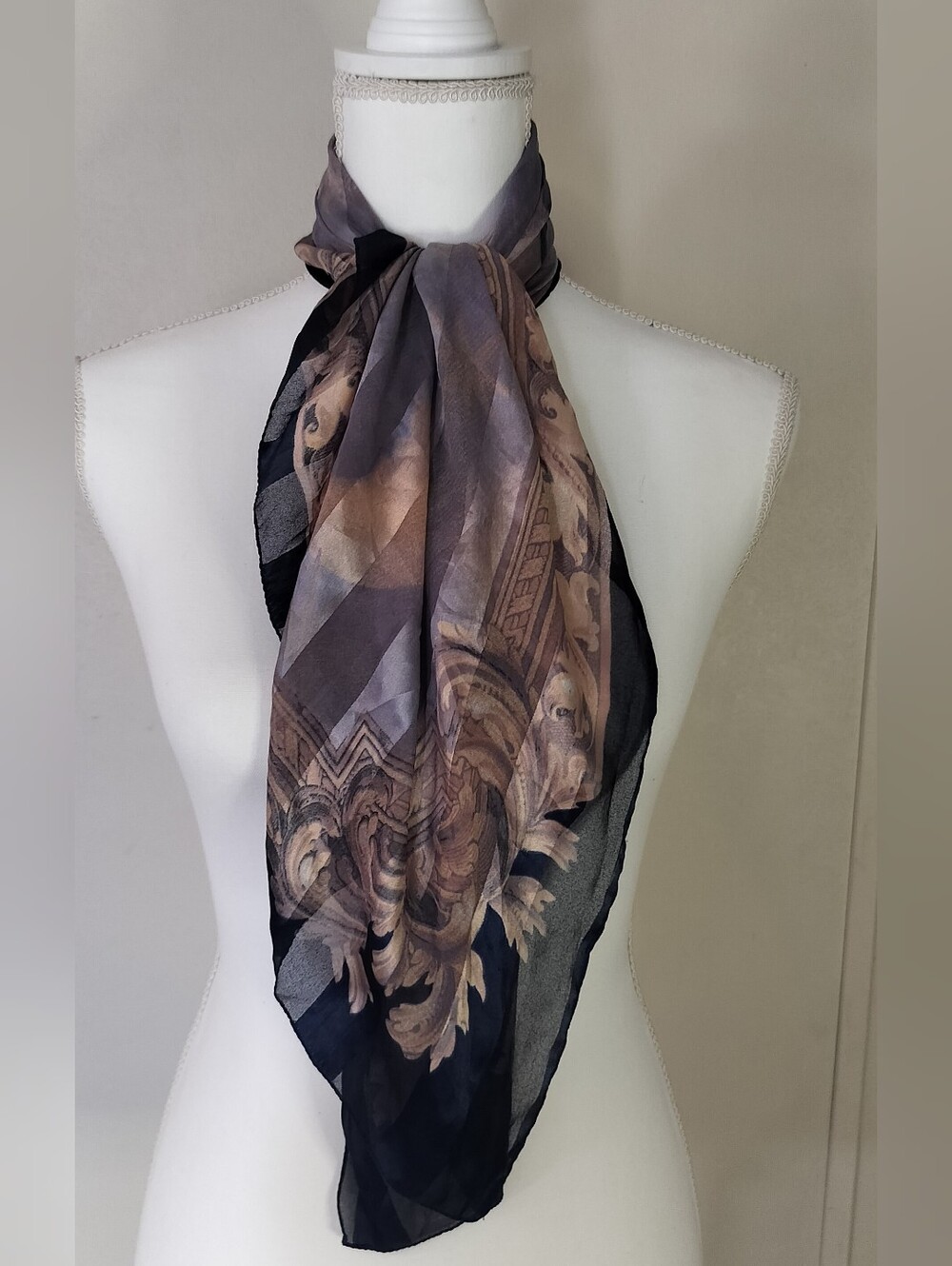 Sheer Printed Black and Taupe Women's Scarf